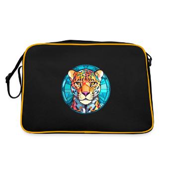 Leopard Stained Glass Colorful Cartoon Kawaii Anim - Retro Bag - black/gold - Back