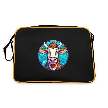 Vache vitrail coloré dessin animé Kawaii Animal - Sac Retro - noir/or - Dos