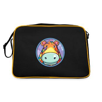 Hippo Stained Glass Colorful Cartoon Kawaii Animal - Retro Bag - black/gold - Back