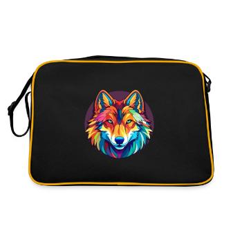 Wolf Buntes Glas Bunte Karikatur Kawaii Tier - Retro Tasche - Schwarz/Gold - Hinten
