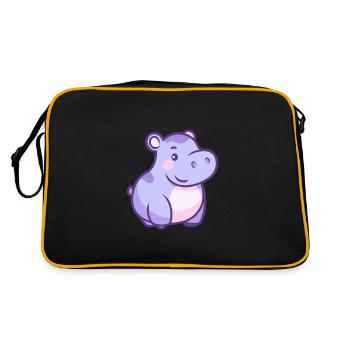 Hippo Cute Happy Kawaii Cartoon Clipart Animal - Retro Bag - black/gold - Back