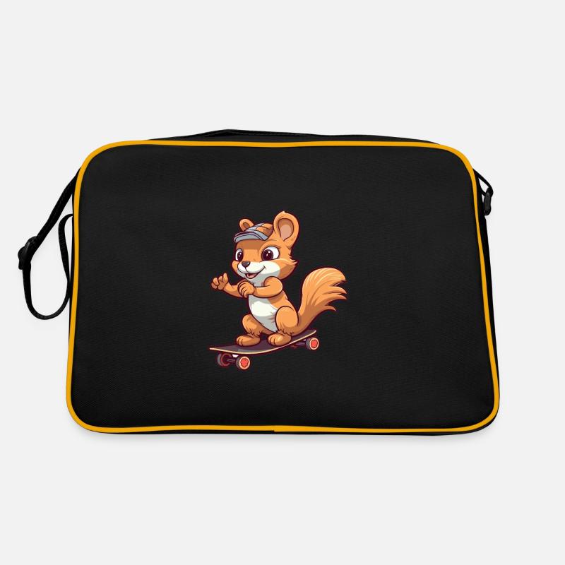 Funny Squirrel Kawaii Cartoon Playing Skateboard Retro Bag