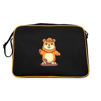 Funny Gopher Kawaii Cartoon Pet Playing Skateboard - Retro Bag - black/gold - Back