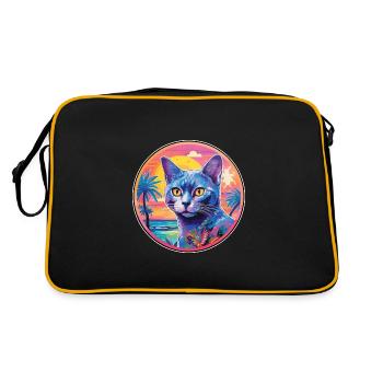 Race de chat bleu russe aquarelle dessin animé Kawaii - Sac Retro - noir/or - Dos