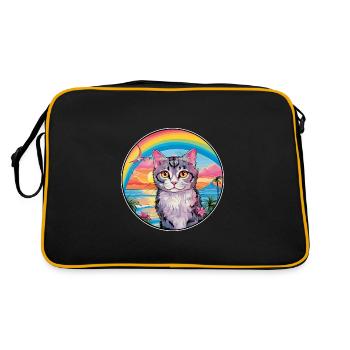Selkirk Rex race de chat aquarelle dessin animé Kawaii - Sac Retro - noir/or - Dos
