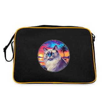Ragdoll-Katzenrasse-Aquarell-Cartoon-Kawaii-Haustier - Retro Tasche - Schwarz/Gold - Hinten