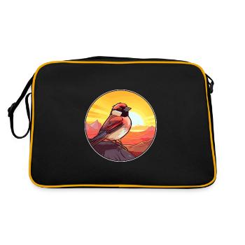 Sparrow Colorful Watercolor Cartoon Kawaii Animal - Retro Bag - black/gold - Back
