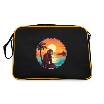 Monkey Colorful Watercolor Cartoon Kawaii Animal - Retro Bag - black/gold - Back