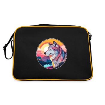 Wolf Buntes Aquarell Cartoon Kawaii Tier - Retro Tasche - Schwarz/Gold - Hinten