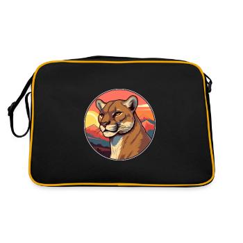 Cougar Colorful Watercolor Cartoon Kawaii Animal - Retro Bag - black/gold - Back