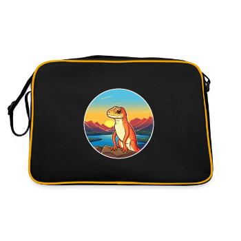 Lizard Colorful Watercolor Cartoon Kawaii Animal - Retro Bag - black/gold - Back