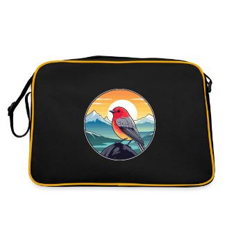 Finch Buntes Aquarell Cartoon Kawaii Tier - Retro Tasche - Schwarz/Gold - Hinten
