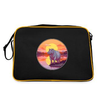 Hippo Colorful Watercolor Cartoon Kawaii Animal - Retro Bag - black/gold - Back