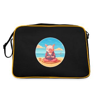 Cochon Cartoon Yoga Plage Illustration D’été - Sac Retro - noir/or - Dos
