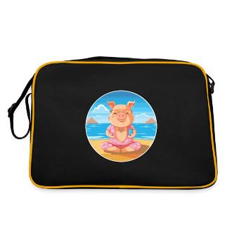 Cochon Dessin Animé Yoga Plage Été Illustration - Sac Retro - noir/or - Dos