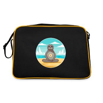 Phoque Dessin Animé Yoga Plage Été Illustration - Sac Retro - noir/or - Dos