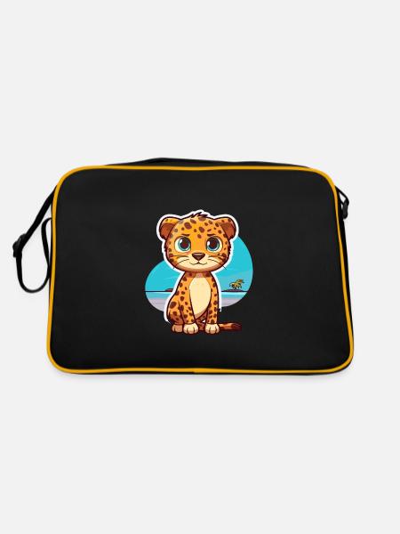 Leopard Lustige Karikatur Kawaii Strand Illustration - Retro Tasche - Schwarz/Gold - Hinten