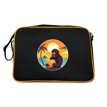 Gorilla Cute Funny Cartoon Kawaii Book Beach - Retro Bag - black/gold - Back