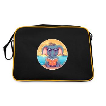 Elephant Cute Funny Cartoon Kawaii Book Beach - Retro Bag - black/gold - Back