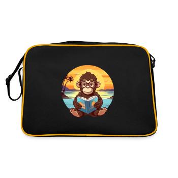 Affe Niedliche Lustige Karikatur Kawaii Buch Strand - Retro Tasche - Schwarz/Gold - Hinten