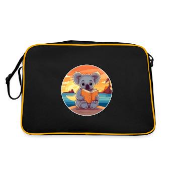 Koala Niedliche Lustige Karikatur Kawaii Buch Strand - Retro Tasche - Schwarz/Gold - Hinten
