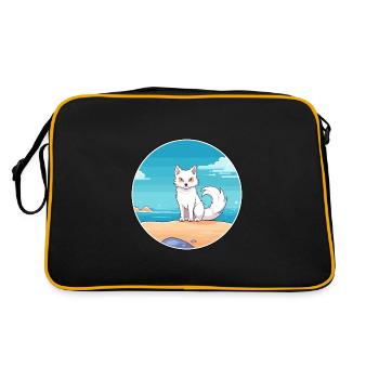 Arctic Fox Watercolor Cartoon Kawaii Clipart Pet - Retro Bag - black/gold - Back