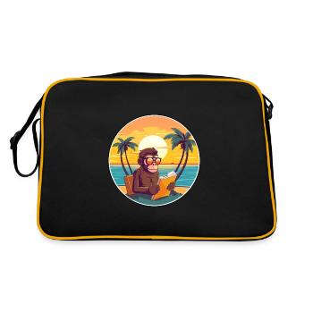 Affe-niedlicher lustiger Cartoon Kawaii-Buch-Strand - Retro Tasche - Schwarz/Gold - Hinten