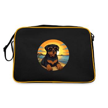 Rottweiler Chien Drôle De Dessin Animé Kawaii Livre Plage - Sac Retro - noir/or - Dos