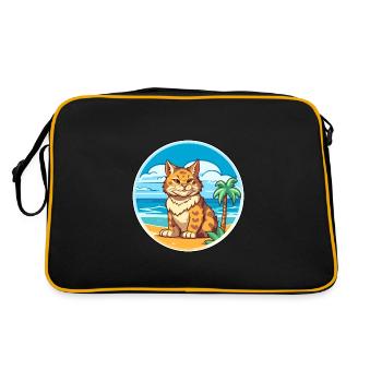 Bobcat Watercolor Cartoon Kawaii Clipart Animal - Retro Bag - black/gold - Back
