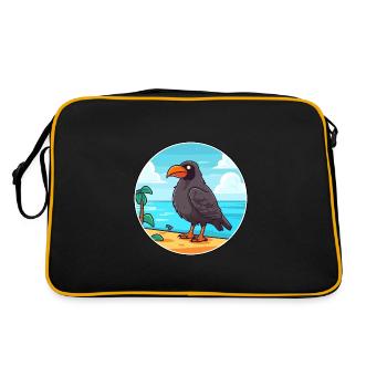 Crow Watercolor Cartoon Kawaii Clipart Animal - Retro Bag - black/gold - Back