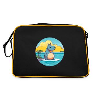 Hippo Watercolor Cartoon Kawaii Clipart Animal - Retro Bag - black/gold - Back