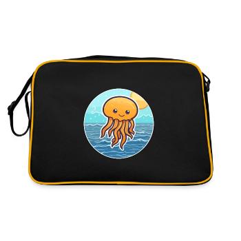 Méduse aquarelle dessin animé Kawaii Clipart Animal - Sac Retro - noir/or - Dos