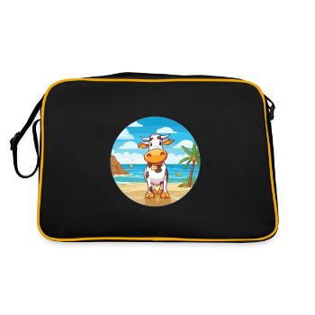 Vache aquarelle dessin animé kawaii clipart animal - Sac Retro - noir/or - Dos