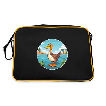 Duck Watercolor Cartoon Kawaii Clipart Animal - Retro Bag - black/gold - Back