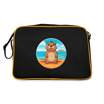Gopher Watercolor Cartoon Kawaii Clipart Animal - Retro Bag - black/gold - Back