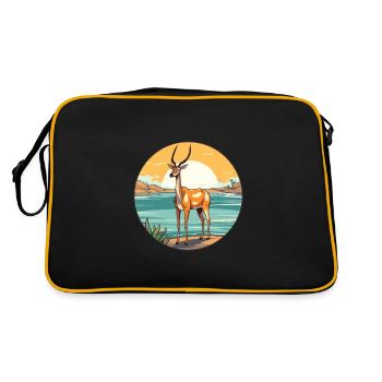 Impala Aquarell Karikatur Kawaii Clipart Tier - Retro Tasche - Schwarz/Gold - Hinten