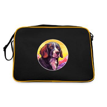 Friesische Vorstehund-Rasse-Karikatur Kawaii Watercol - Retro Tasche - Schwarz/Gold - Hinten