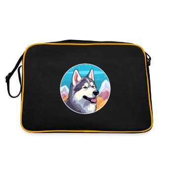Nördliche Inuit Hunderasse Cartoon Kawaii Aquarell - Retro Tasche - Schwarz/Gold - Hinten