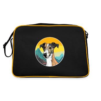 Lurcher Hunderasse Karikatur Kawaii Aquarell - Retro Tasche - Schwarz/Gold - Hinten
