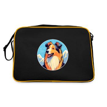 Rauer Collie Hund Rasse Cartoon Kawaii Aquarell - Retro Tasche - Schwarz/Gold - Hinten
