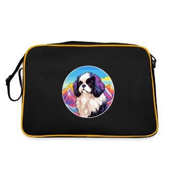 Japanisches Kinn Hunderasse Cartoon Kawaii Aquarell - Retro Tasche - Schwarz/Gold - Hinten