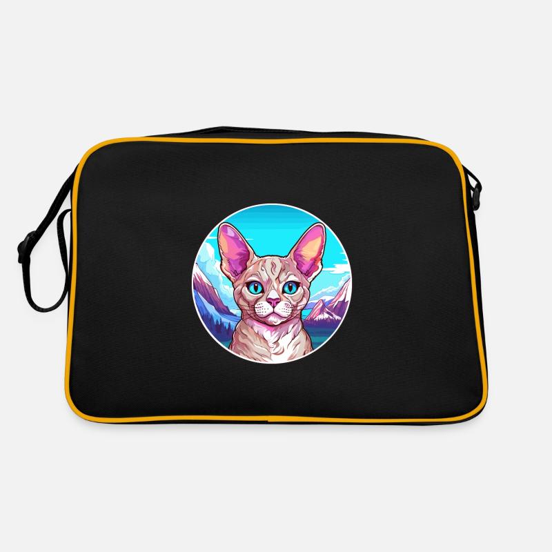 Devon Rex Katze Bunte Karikatur Aquarell Illustra Retro Tasche