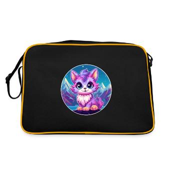 Pixie Cat Colorful Cartoon Watercolor Illustration - Retro Bag - black/gold - Back