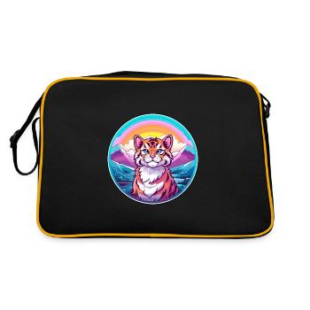 Tiger Cat Colorful Cartoon Watercolor Illustration - Retro Bag - black/gold - Back