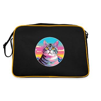 American Wirehair Cat Colorful Cartoon Watercolor - Retro Bag - black/gold - Back