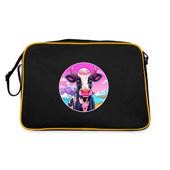 Cow Watercolor Cartoon Kawaii Pet Animal Colorful - Retro Bag - black/gold - Back