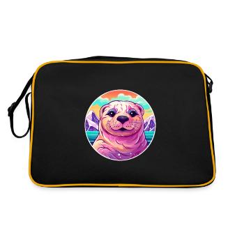 Sceau Aquarelle Dessin Animé Kawaii Animal De Compagnie Coloré - Sac Retro - noir/or - Dos