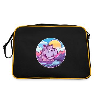 Hippo Watercolor Cartoon Kawaii Pet Animal Colorfu - Retro Bag - black/gold - Back