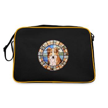 Rauer Collie Hund Rasse Buntes Glas Buntes Wate - Retro Tasche - Schwarz/Gold - Hinten