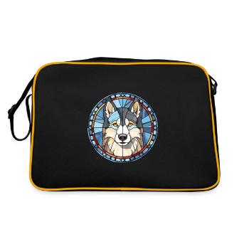 Siberian Husky Hunderasse Buntes Glas Bunt Wa - Retro Tasche - Schwarz/Gold - Hinten